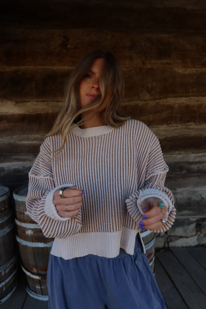 Ecru Striped Knit Sweater