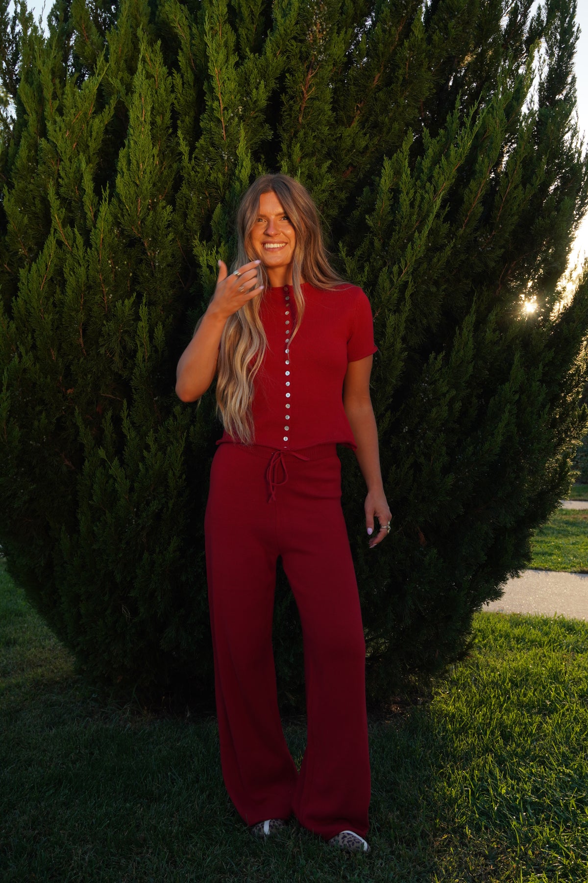 Red Slow It Down Knit Pants
