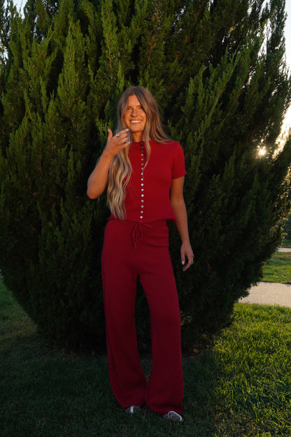 Red Slow It Down Knit Pants
