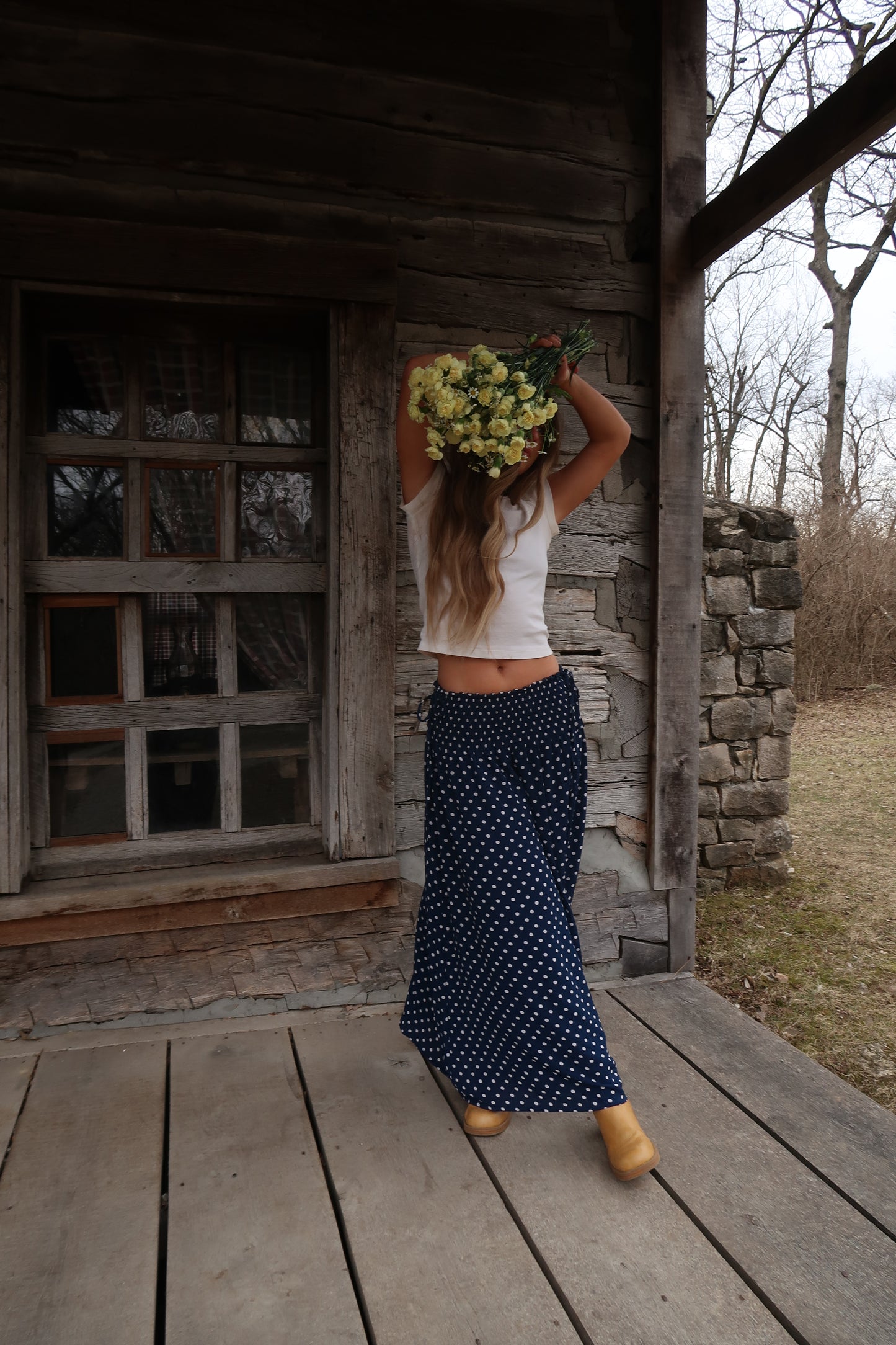 Navy Dot Midi Skirt