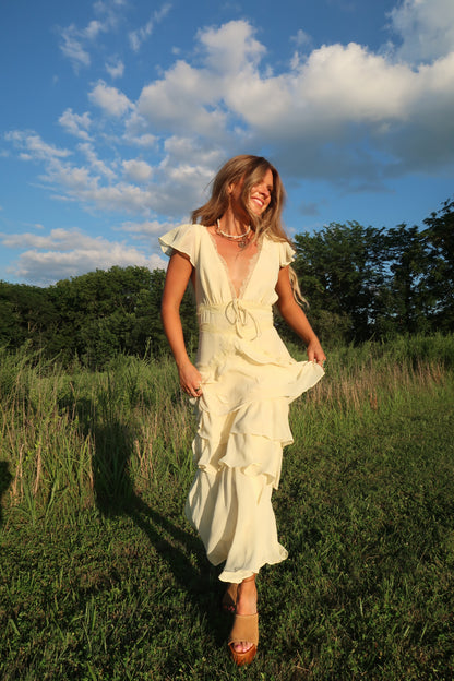 Lemon Light Tiered Midi Dress