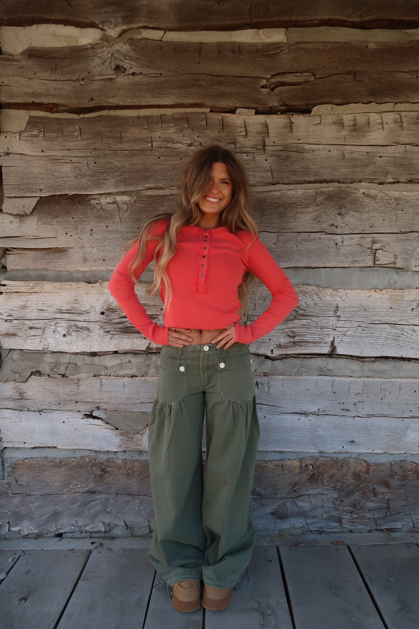 Poppy Ribbed Henley Long Slv