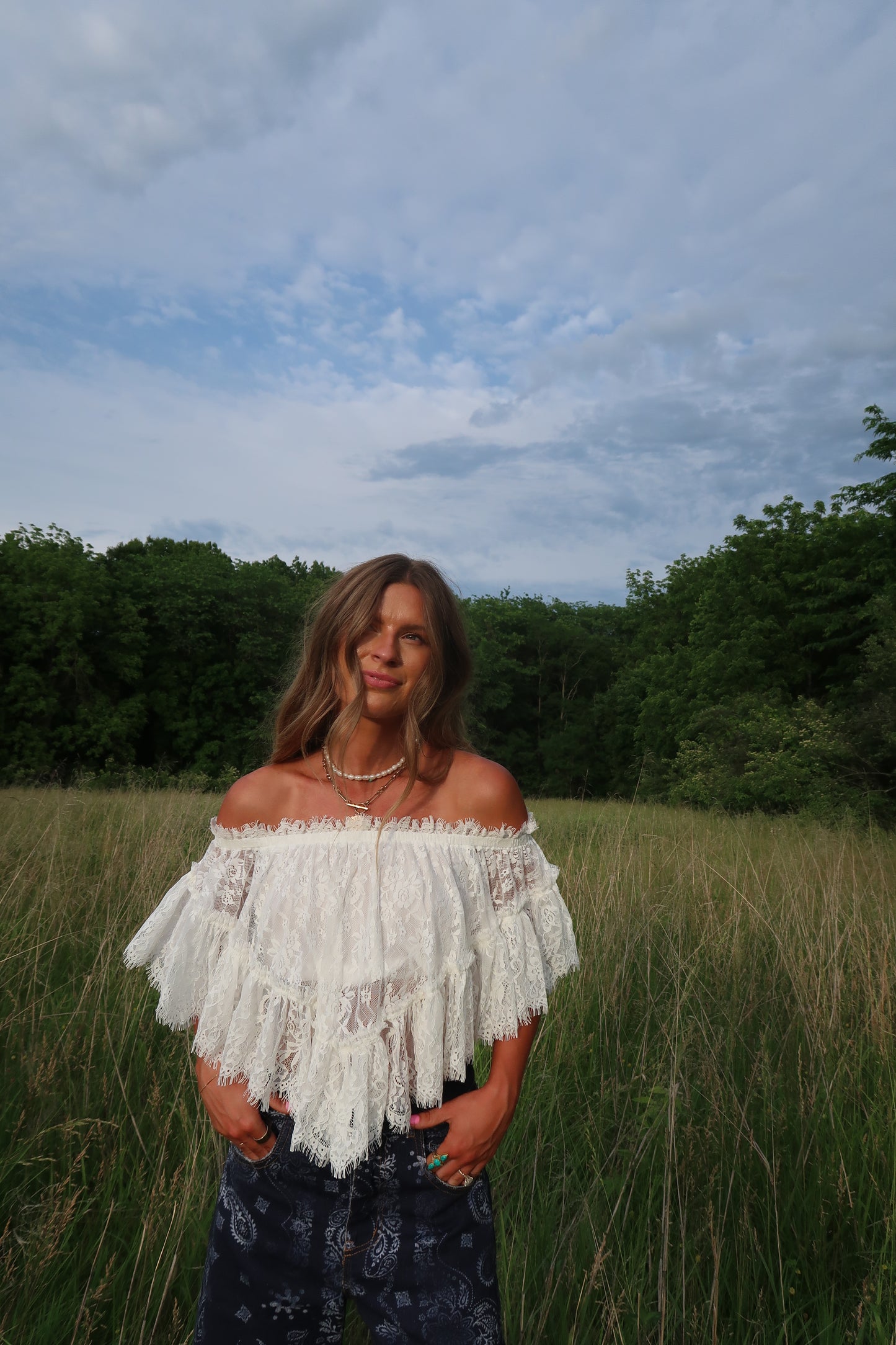 Birdie Lace Off Shoulder Top
