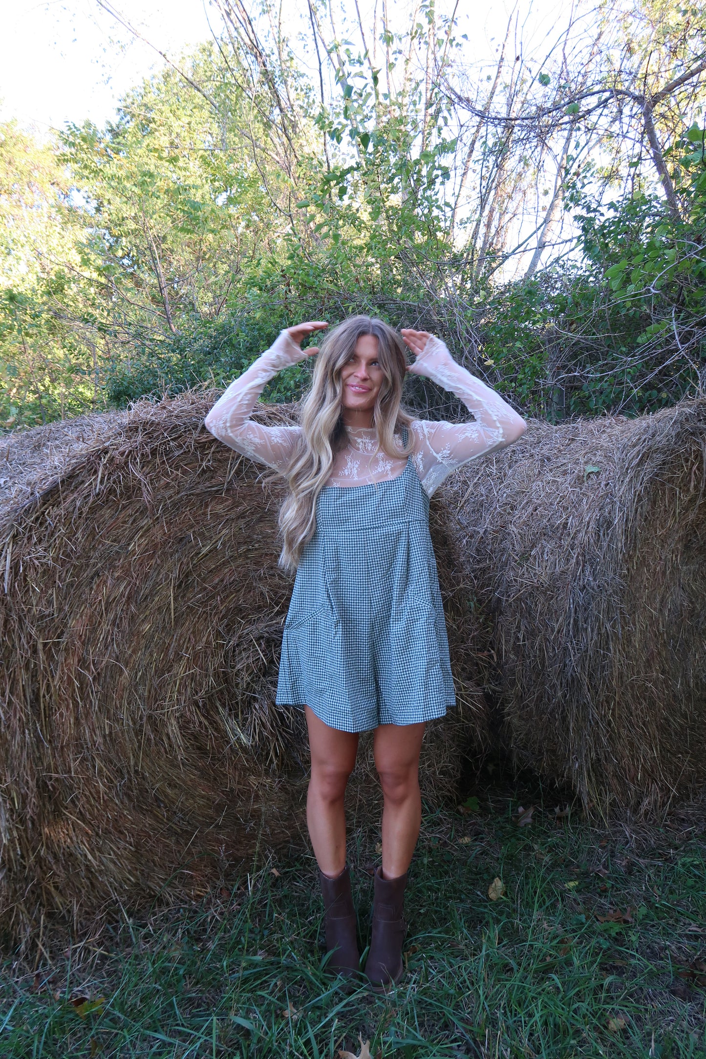 Spruce Gingham Romper