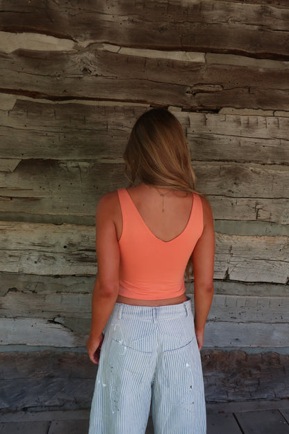 Tangerine V-Neck Crop Back To Basics Tank