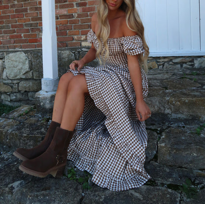 Pecan Pie Gingham Maxi Dress