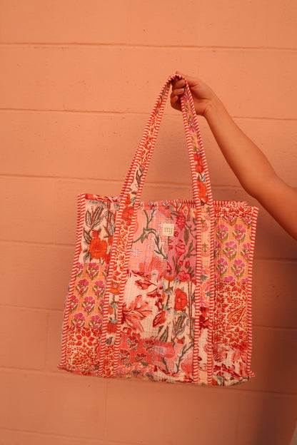Peach Quilted Tote Bag
