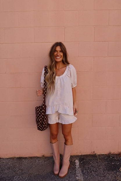 Honey Gingham Ruffle Top