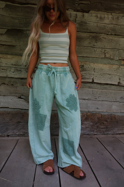 Sage BonBon Crochet Barrel Sweats