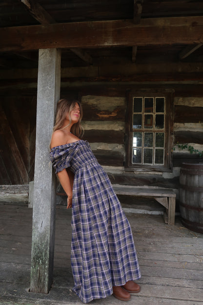 Gather Plaid Midi Dress