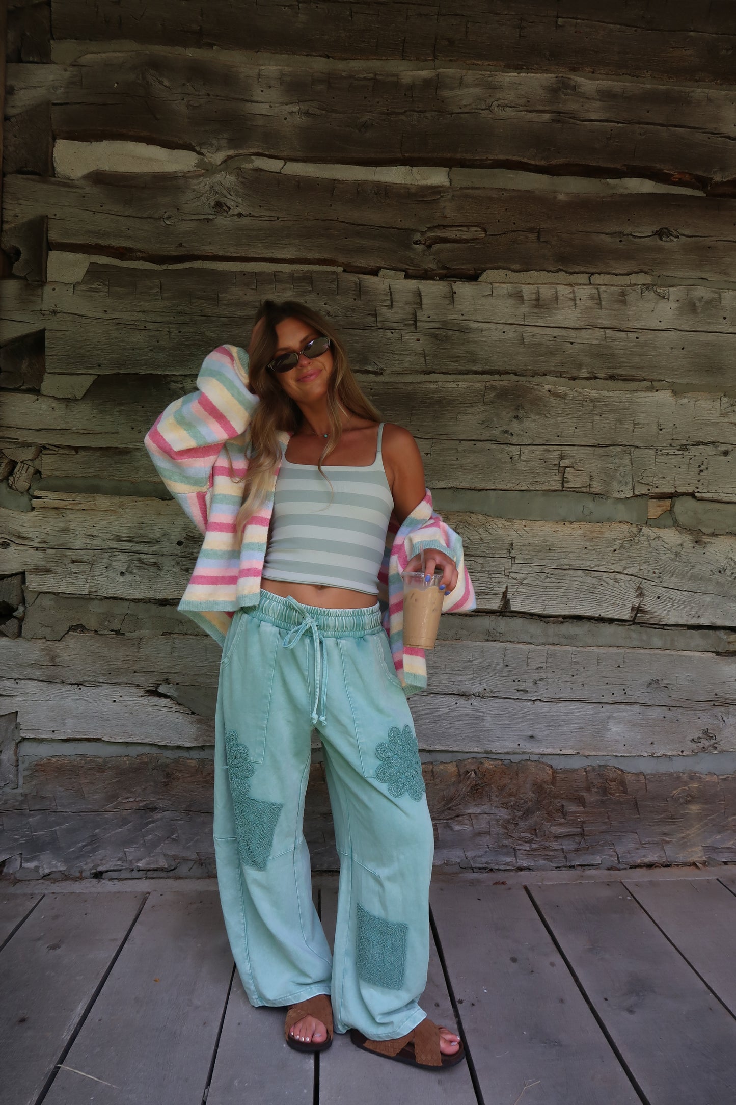 Sage BonBon Crochet Barrel Sweats