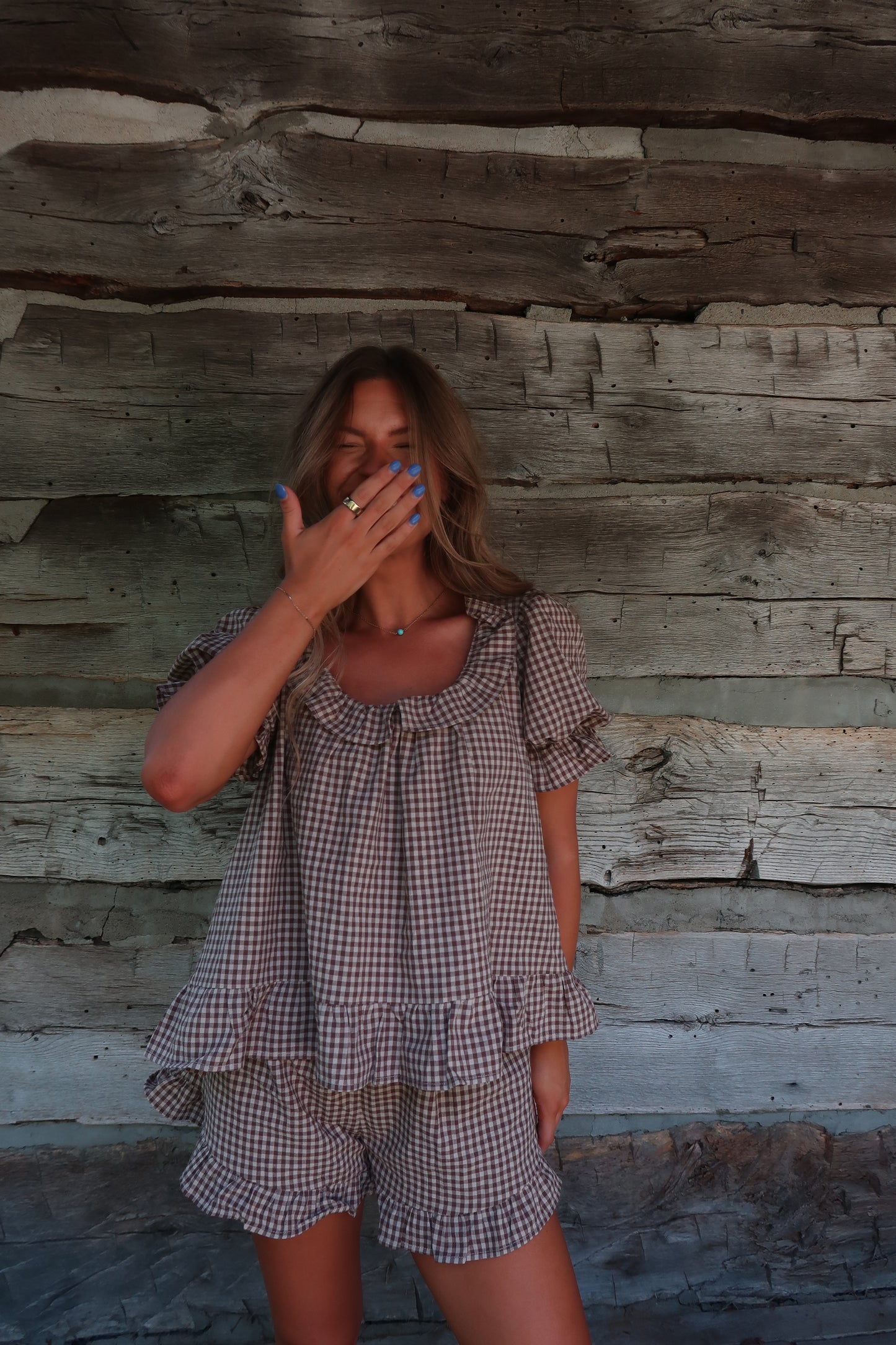 Brown Sugar Gingham Ruffle Top