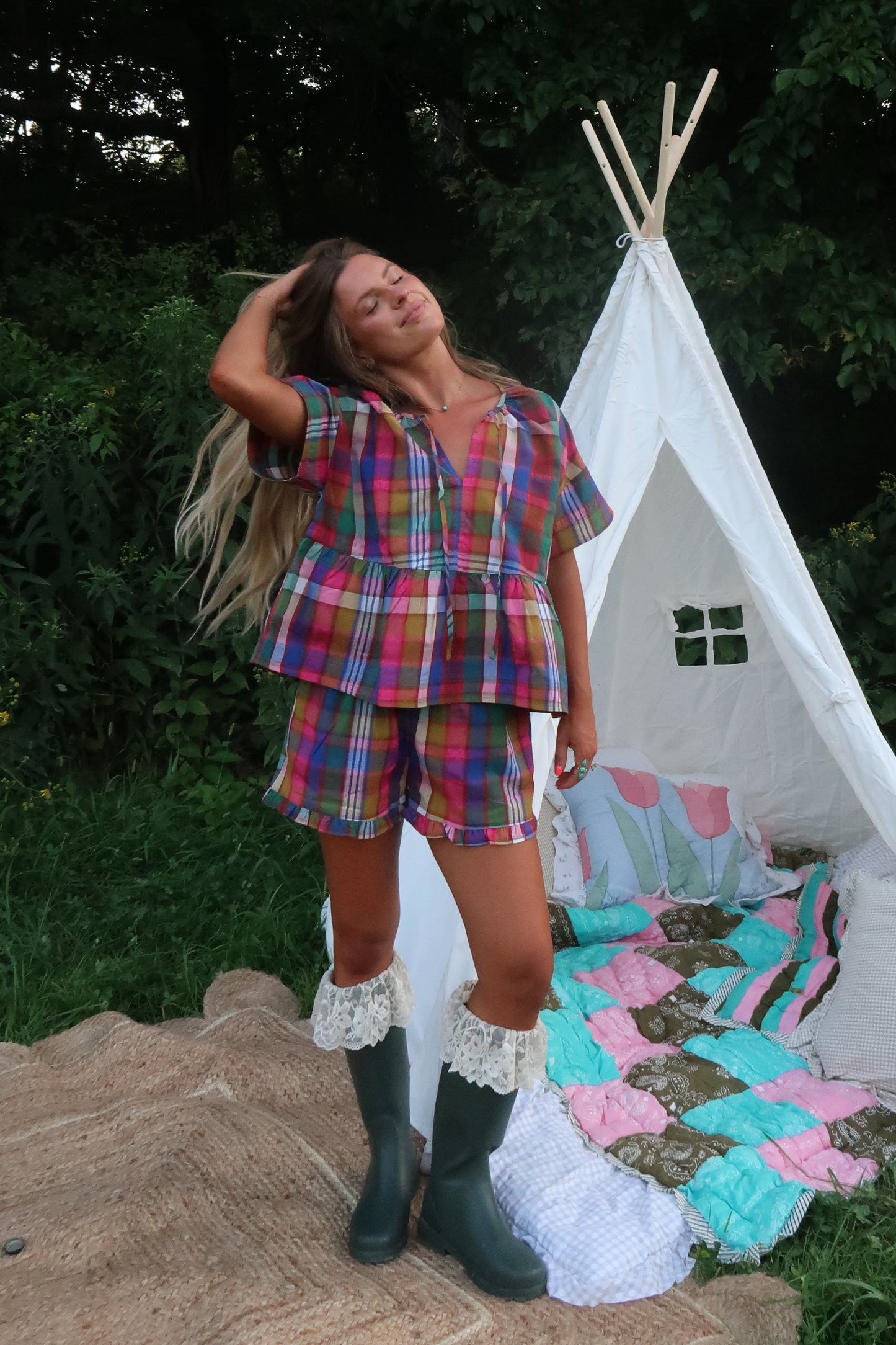 Stain Glass Plaid Babydoll Top