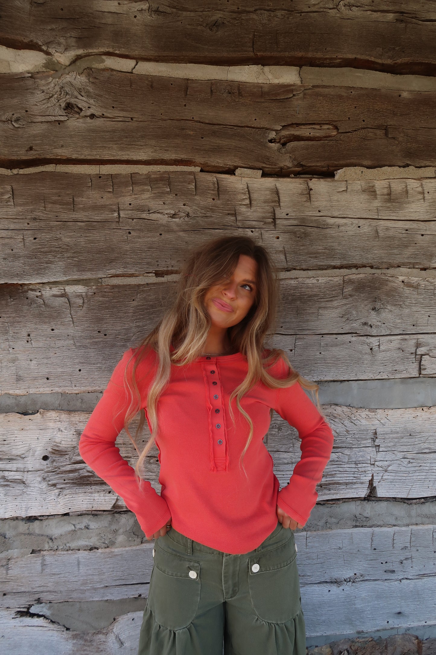 Poppy Ribbed Henley Long Slv