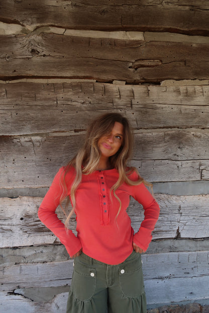 Poppy Ribbed Henley Long Slv