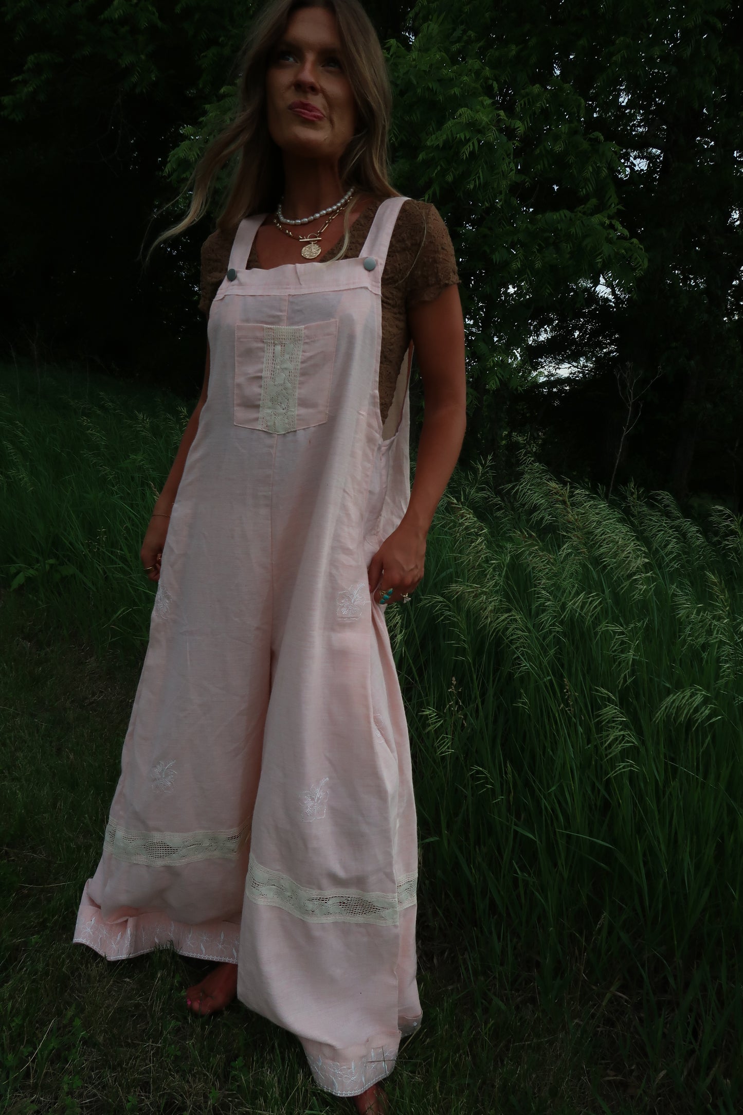 Rosie Linen Embroidered Overalls