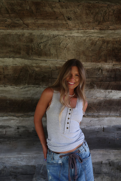 Light Gray Lace Henley Tank