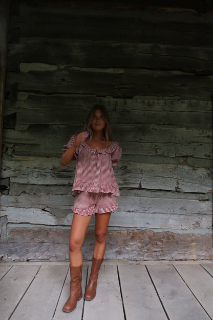 Maple Gingam Ruffle Shorts
