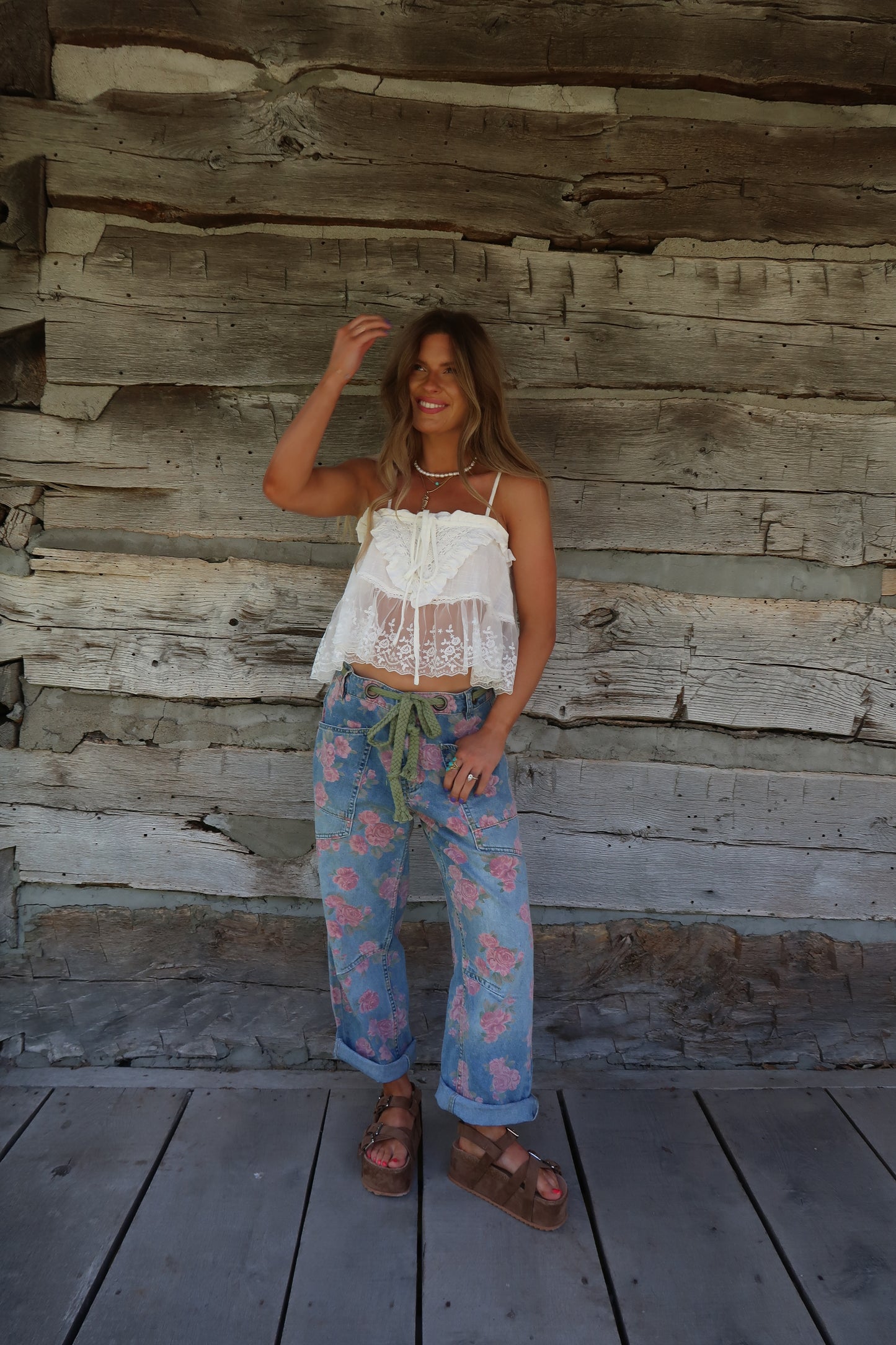 Sawyer Floral Tie Waist Barrel Jeans