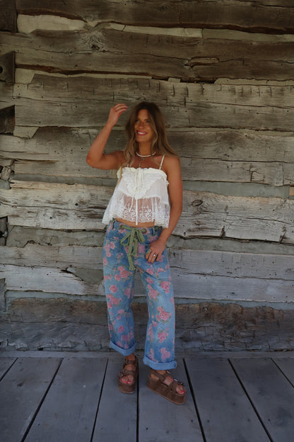 Sawyer Floral Tie Waist Barrel Jeans
