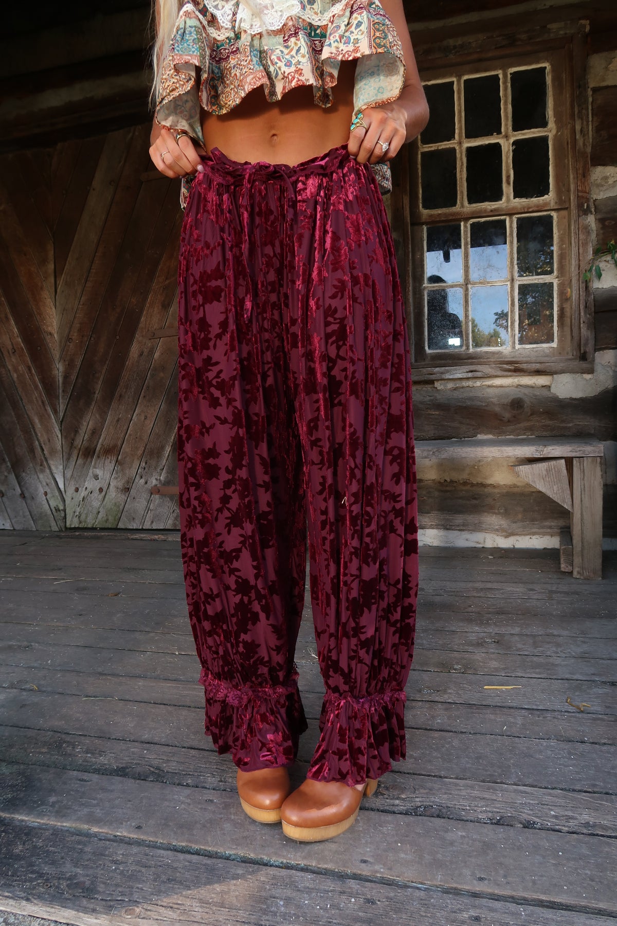 Burgundy Velvet Floral Bloomer