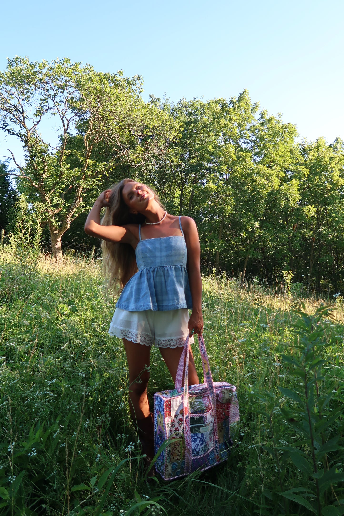 Denim Days Plaid Babydoll Cami