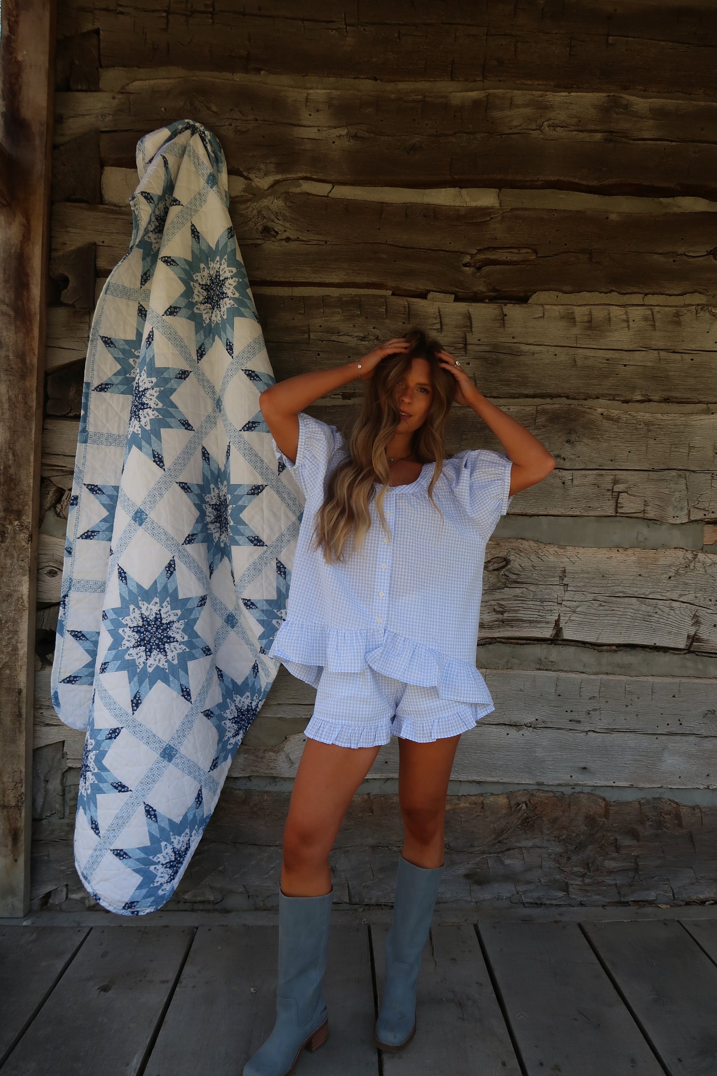 Blueberry Gingham Ruffle Top