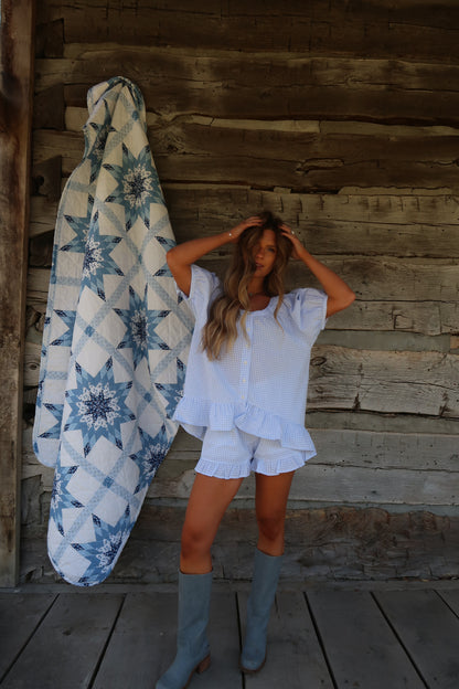 Blueberry Gingham Ruffle Top