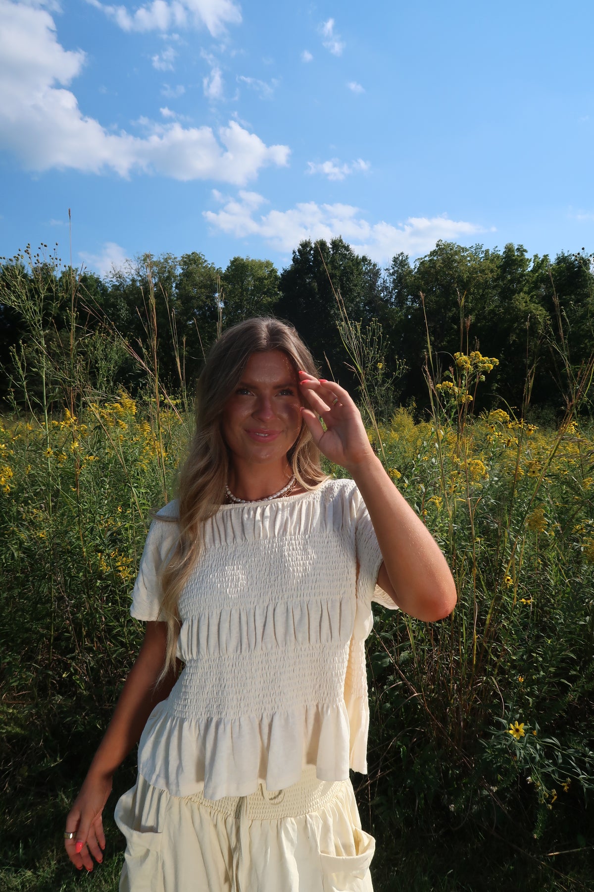 Buttercream Smocked Tee