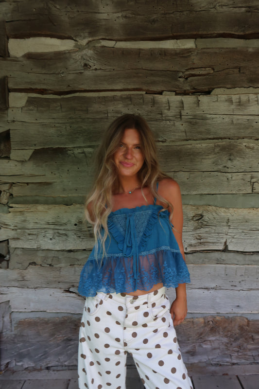 Aqua Teal Prairie Lace Tank