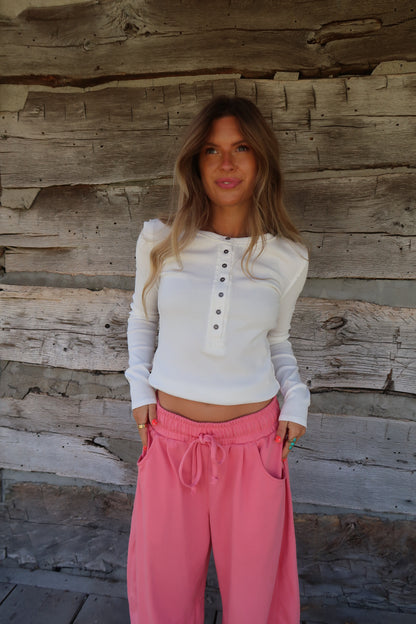 Penny Ribbed Henley Long Slv