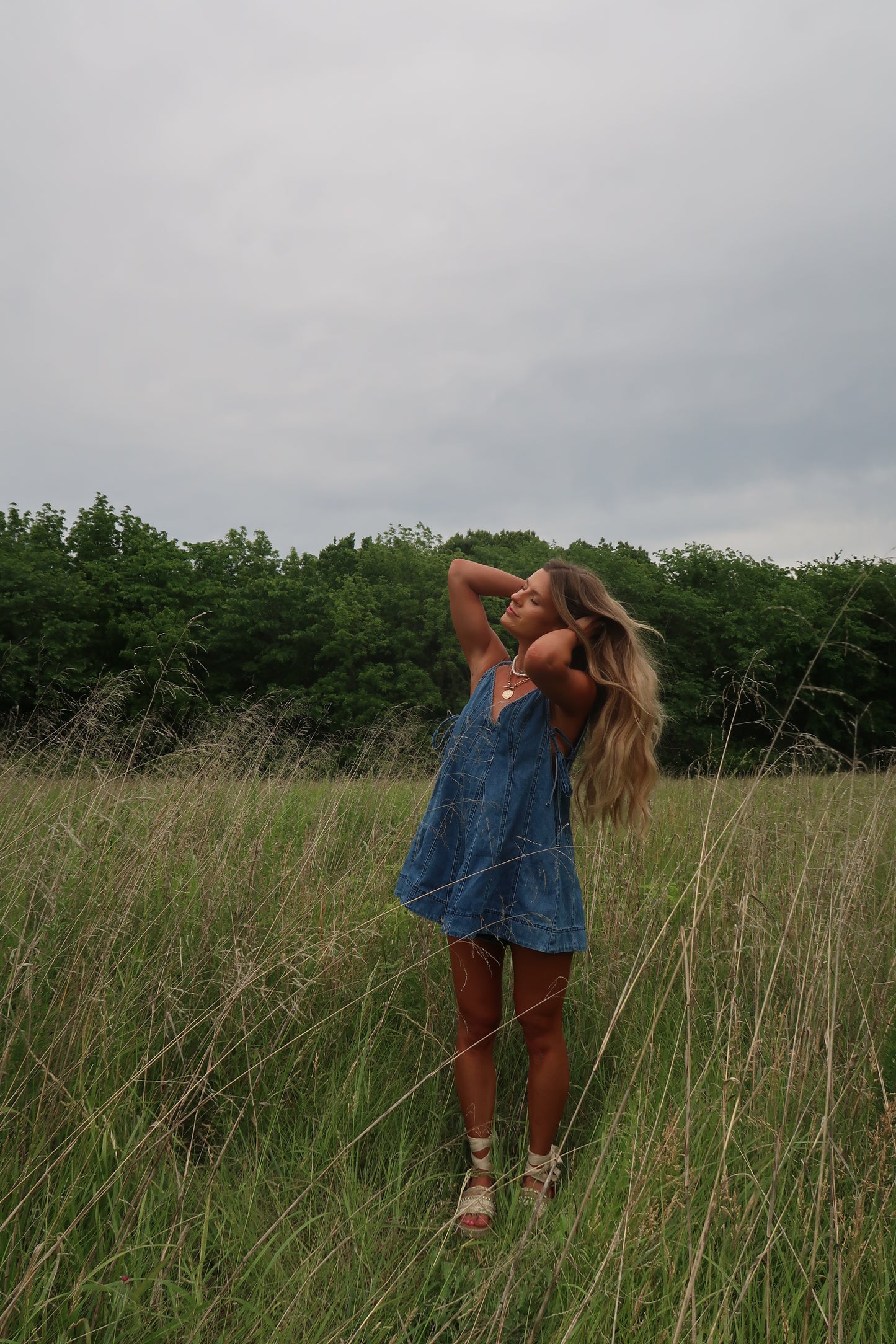 Indigo denim Flare Romper