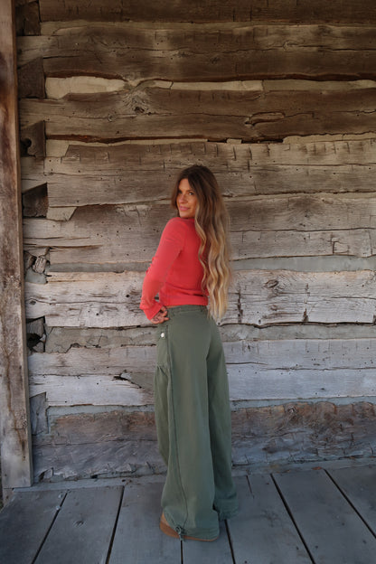 Poppy Ribbed Henley Long Slv