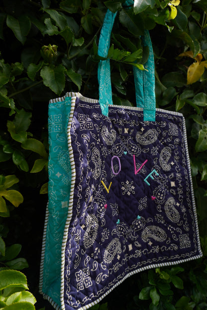 Lani Patchwork "LOVE" Quilted Tote Bag