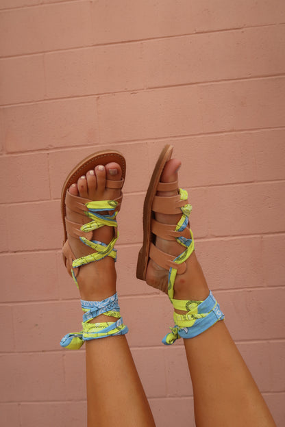 Neon Bandana Lace Up Sandal (handmade)
