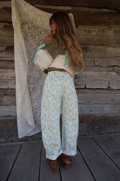 Minty Fresh Floral Barrel Jeans