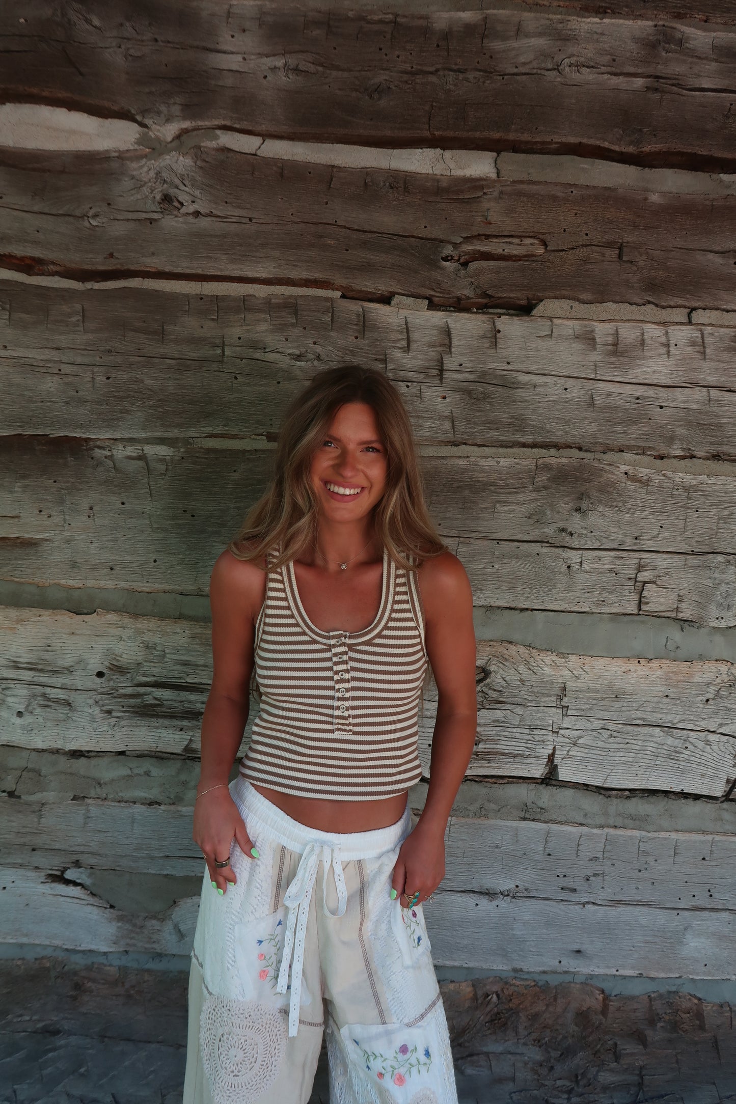 Coconut Stripe Henley Tank