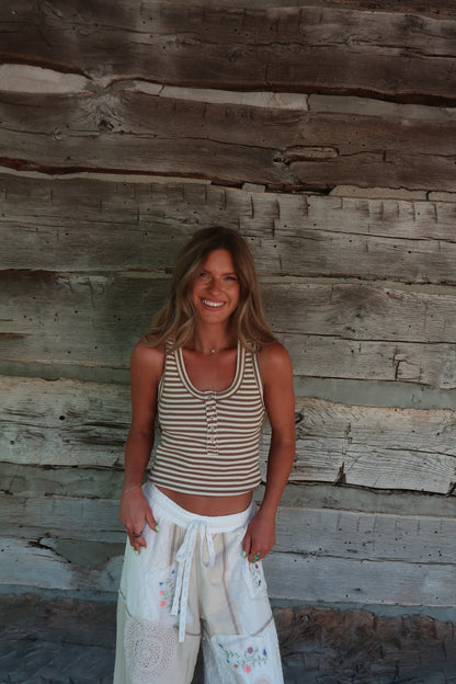 Coconut Stripe Henley Tank
