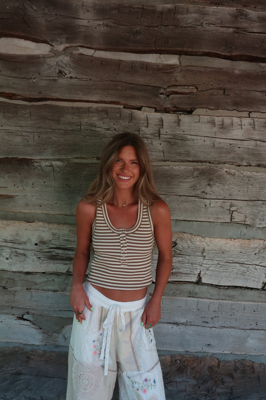 Coconut Stripe Henley Tank