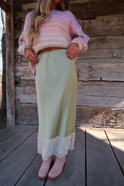 Matcha Satin Midi Skirt