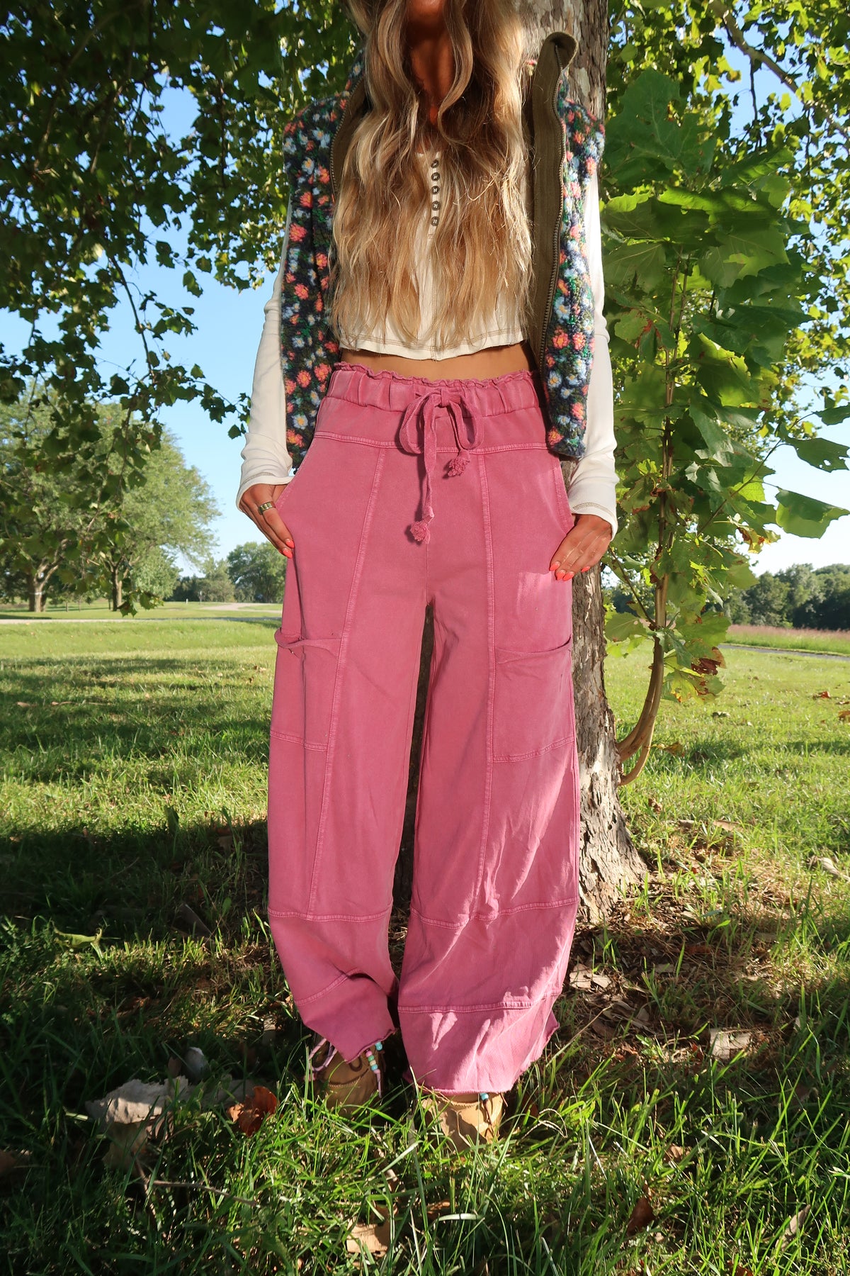Raspberry Wide Leg Cargo Pant