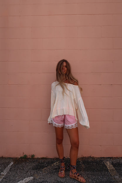 Candy Pink Lace Track Shorts