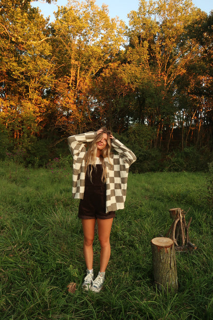 Olive Check Cardi