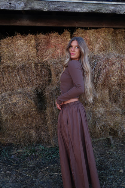 Walnut Button Front Long Slv