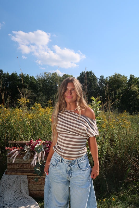 Desert Striped Off The Shoulder Top