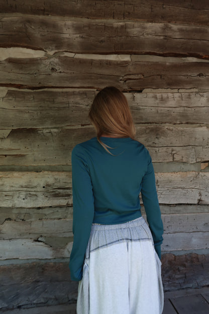 Teal Ribbed Crop Long Slv