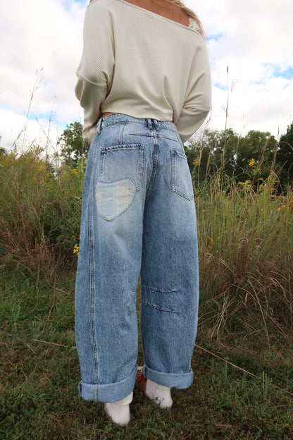 Charlie Heart Patch Barrel Jeans