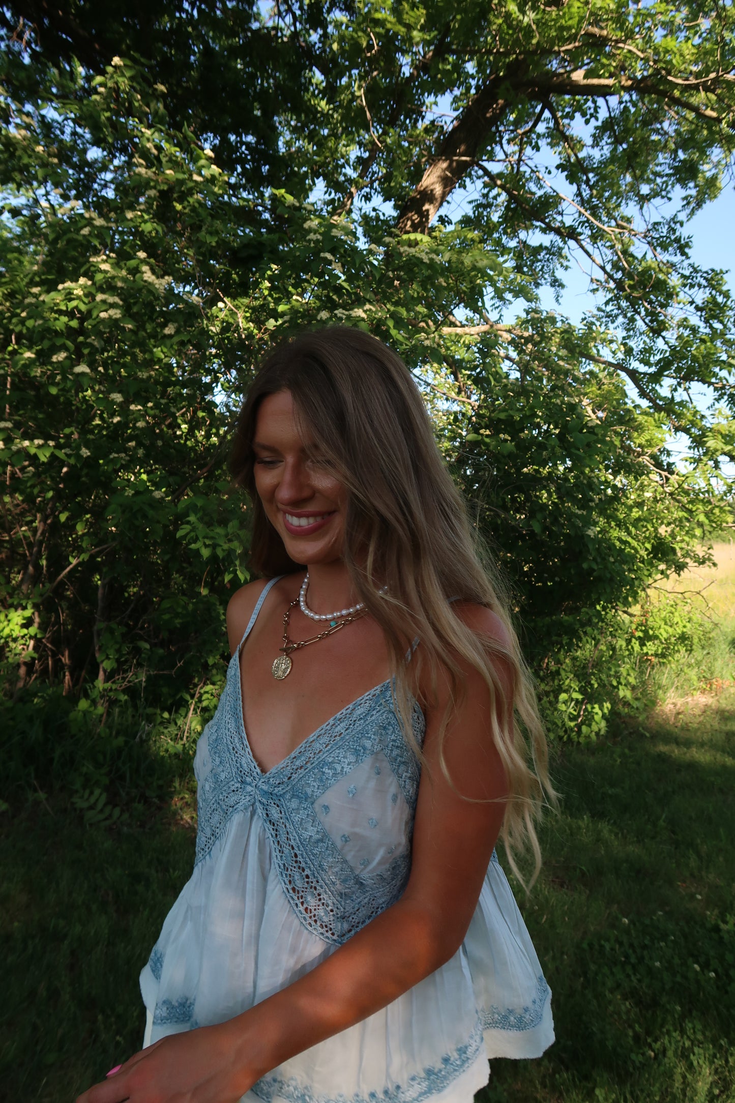 Dusty Blue Arlo Boho Tank