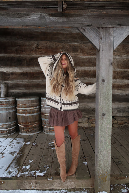 Nordic Knit Hooded Cardigan