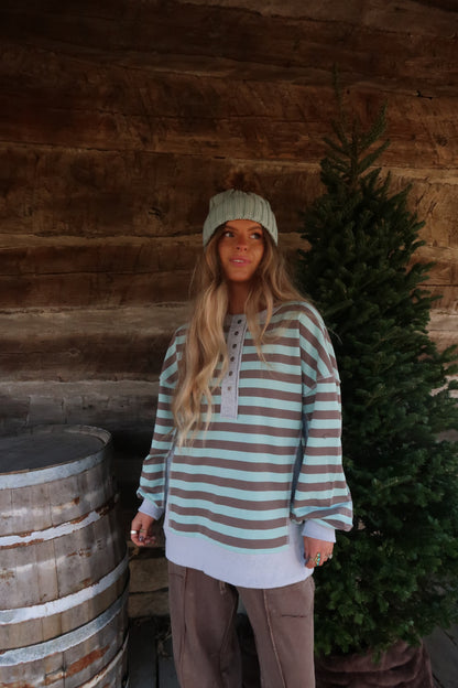 Mint to Be Henley Boxy Crewneck